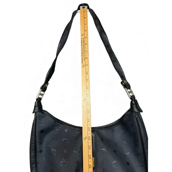 Vintage MCM Monogram Shoulder Bag Black Leather Hobo Style Logo - Picture 16 of 16